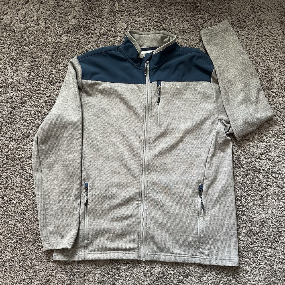 Orvis Men's Full Zip Long Sleeve Fleece Lined Jacket Gray Blue Size Large